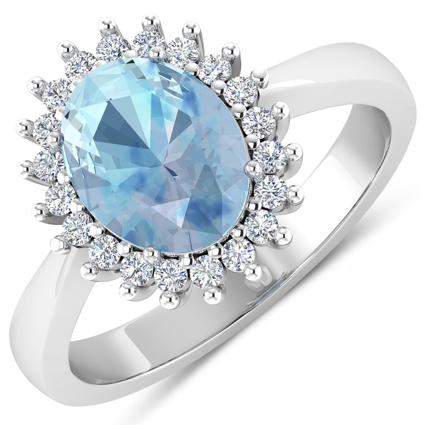 Bague en aigue-marine véritable de 1,24 carat et diamants blancs en or blanc 14K