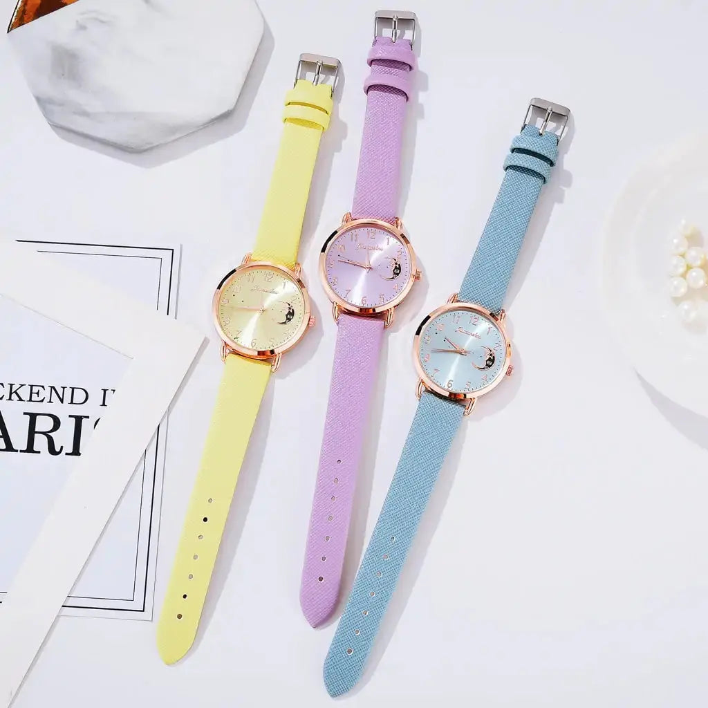 Conjunto de Reloj y Pulsera con Números de Luna