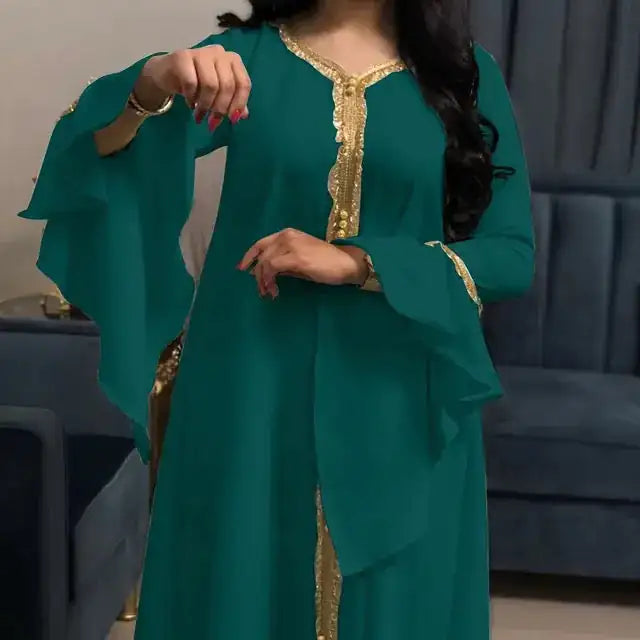 Abaya brodée avec manches volantes pour femmes