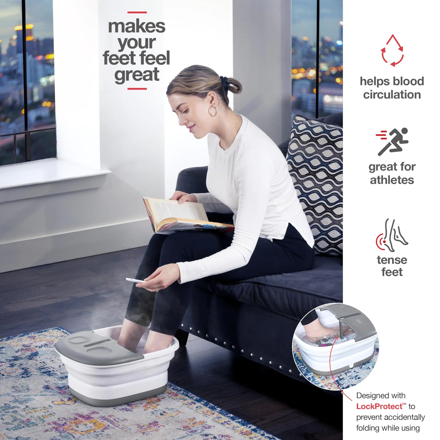 Bain de pieds premium avec chaleur, massage et télécommande