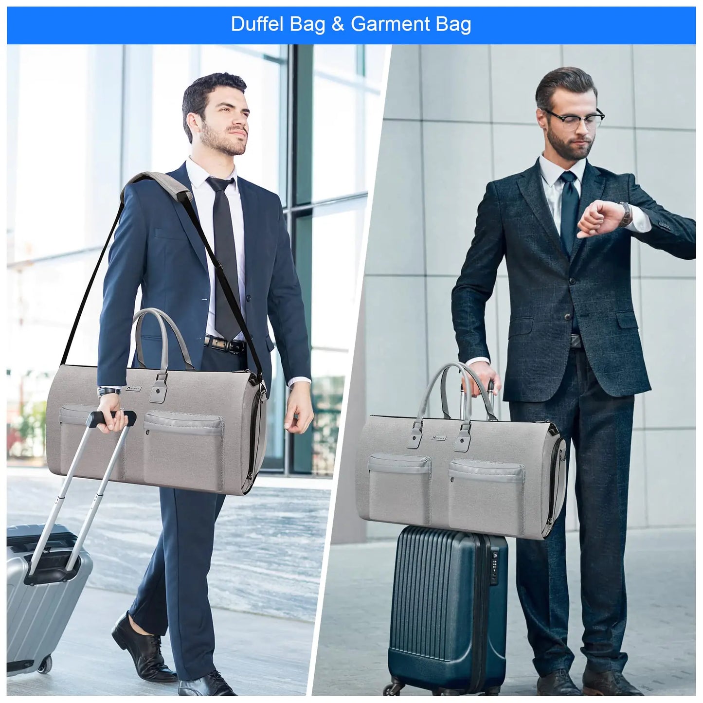 Sac à vêtements convertible avec trousse de toilette - Gris clair