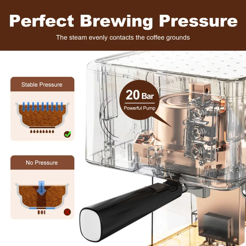 Máquina de Espresso Geek Chef - Cafetera de 20 Bar con Espumador de Leche