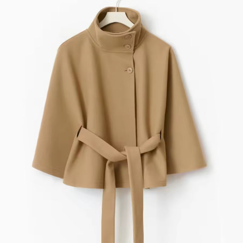 Manteau Trench Élégant d'Hiver à Col Montant et Manches Chauve-Souris pour Femmes