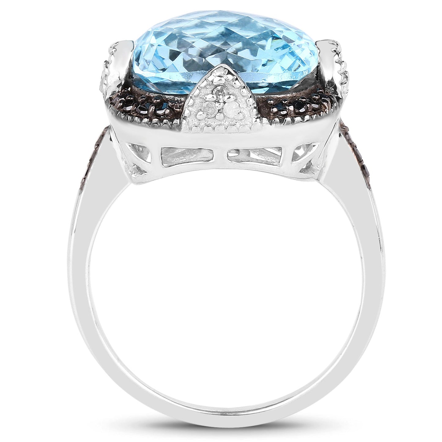 8.29 Carat Swiss Blue Topaz & Diamond Sterling Silver Ring