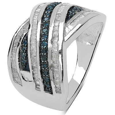 Bague en argent sterling avec diamants bleus et blancs de 1,02 carat
