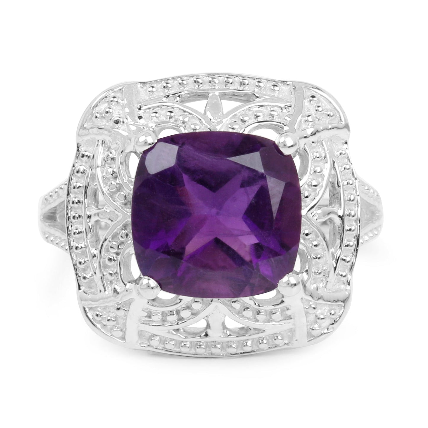 Bague de fiançailles en argent sterling avec améthyste véritable de 4,35 carats