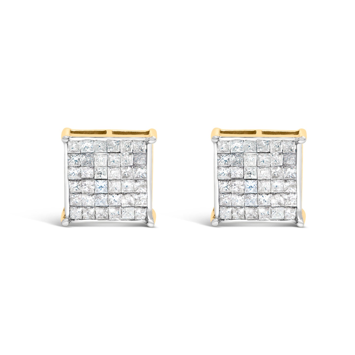 10K Yellow Gold Invisible-Set Princess-Cut Diamond Stud Earrings