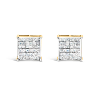 10K Yellow Gold Invisible-Set Princess-Cut Diamond Stud Earrings
