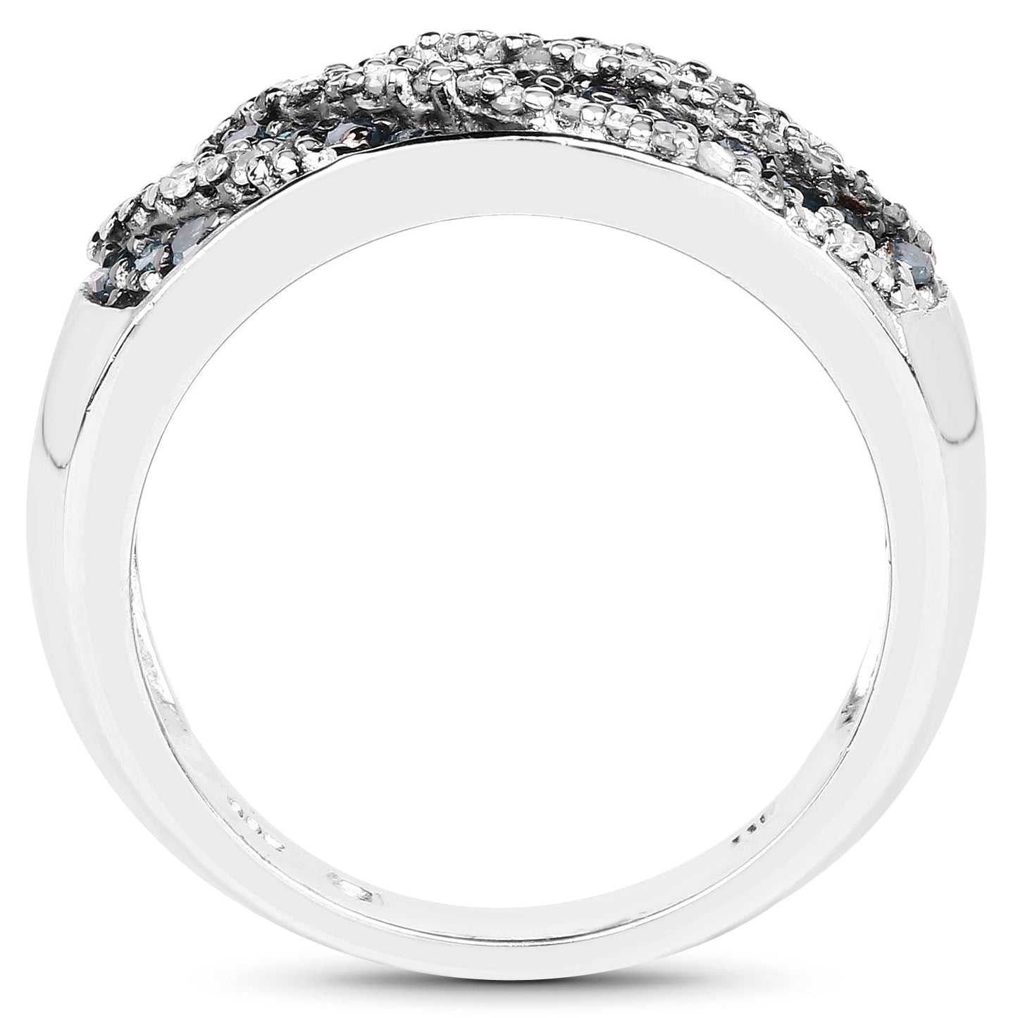 0.62 Carat Blue and White Diamond Sterling Silver Engagement Ring