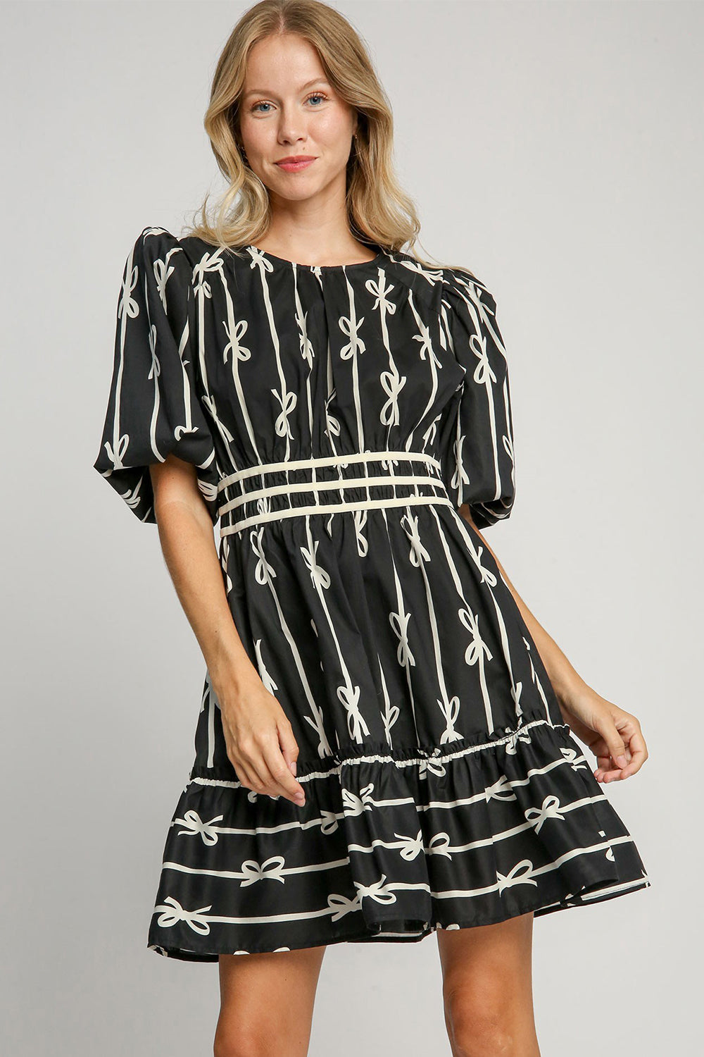 Elegant Black Ribbon Print Dress for Women