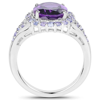 Bague en argent sterling de 5,90 carats en améthyste et tanzanite véritable