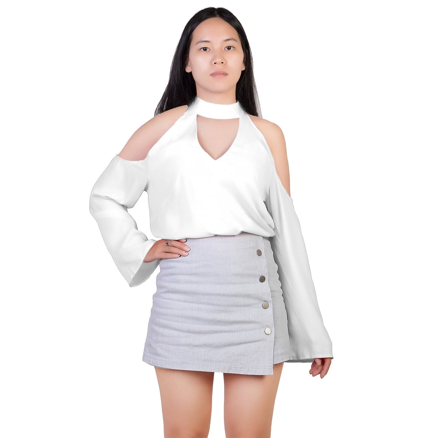 Women's Off The Shoulder Blouse - V-Neck Long Sleeve Top