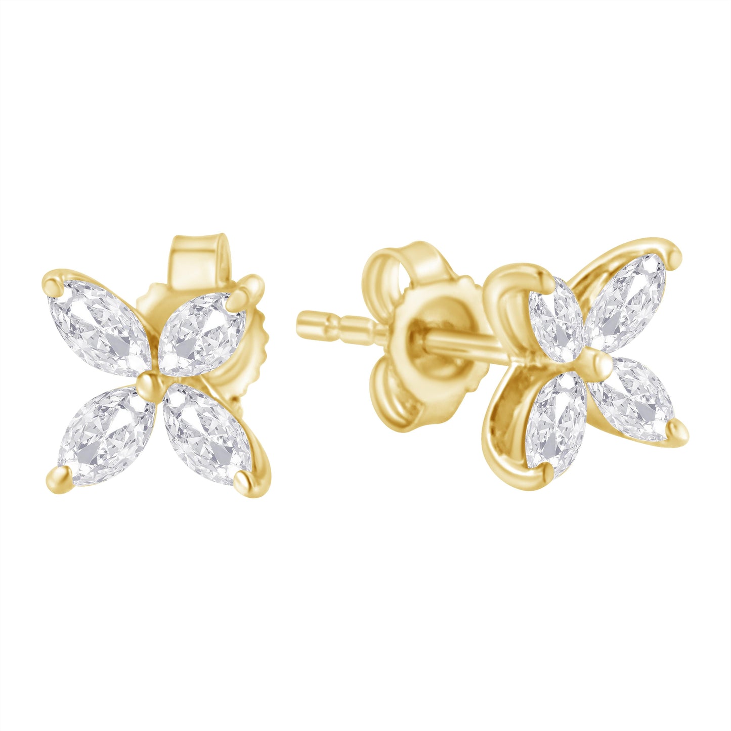 14K White Gold Marquise Diamond Floral Leaf Stud Earrings