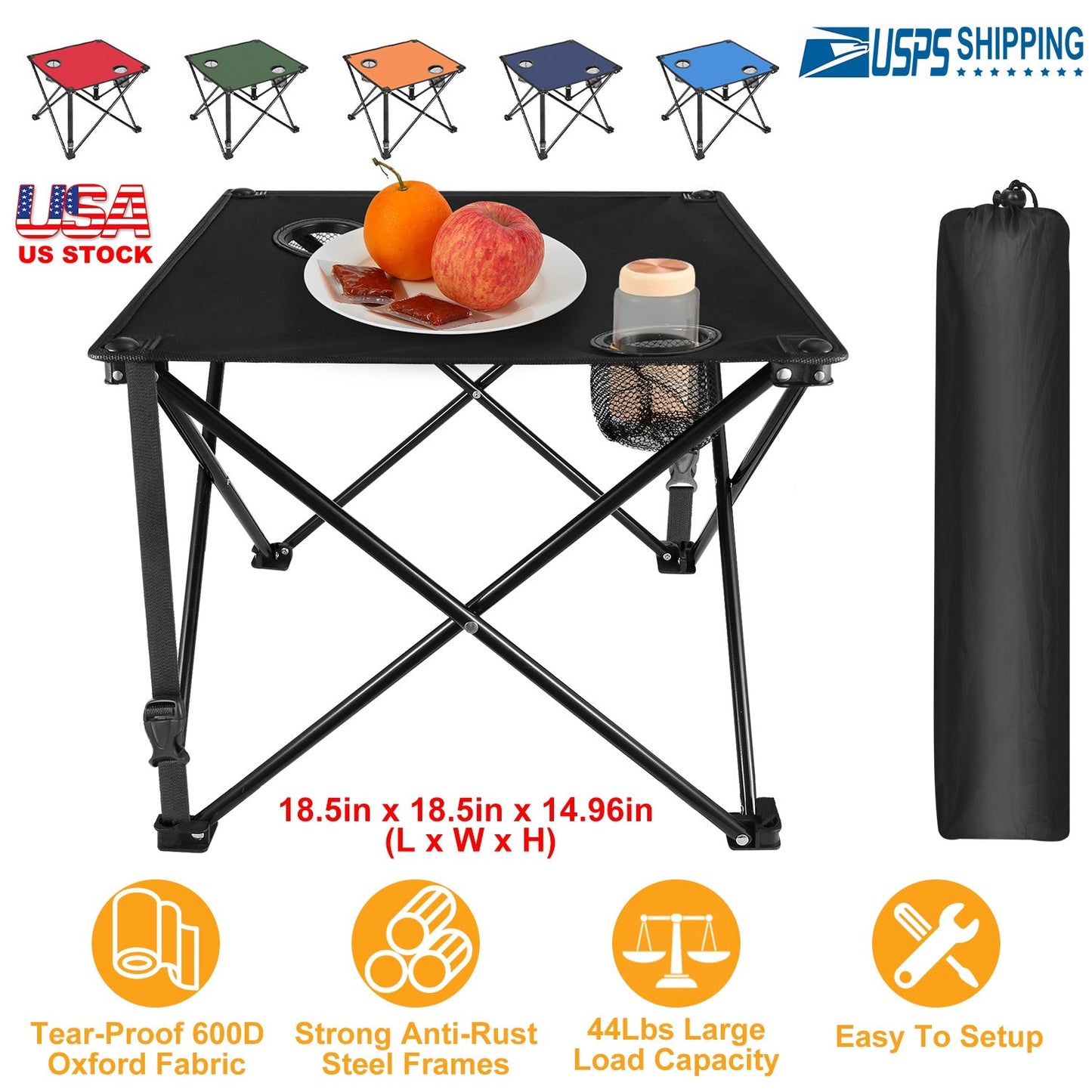 Mesa de Camping Plegable y Portátil con Portavasos