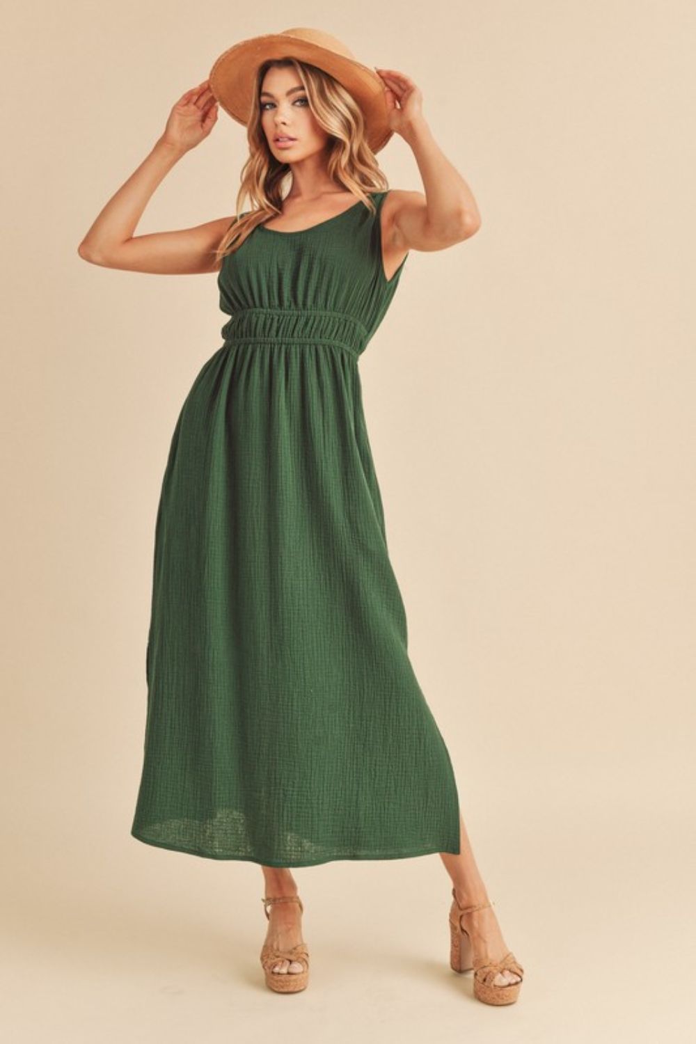 Chic Side Slit Round Neck Sleeveless Midi Dress for Women