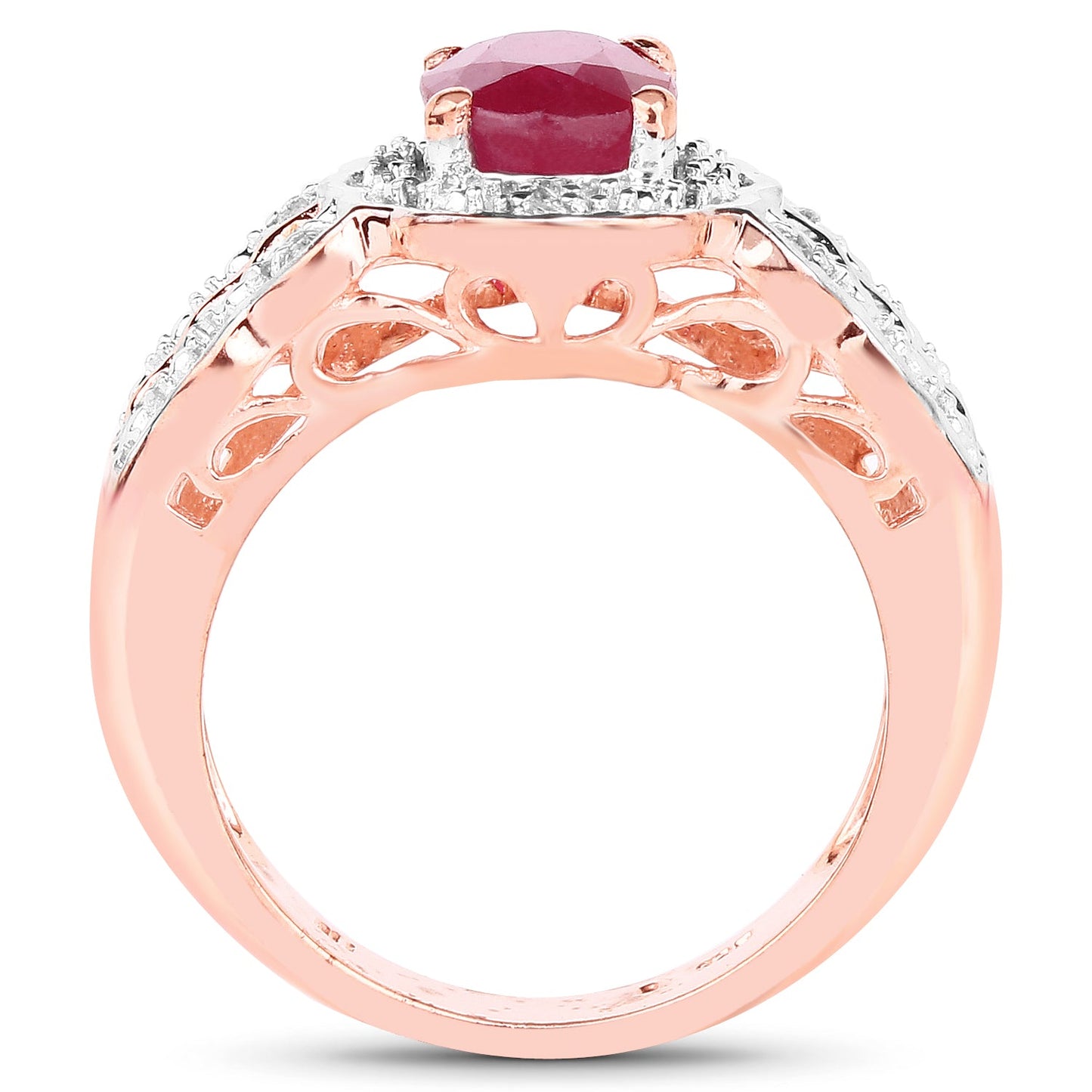14K Rose Gold Plated Ruby and White Topaz Cocktail Ring