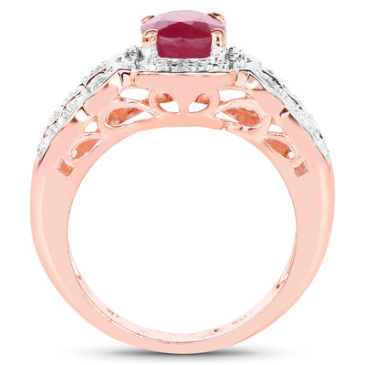 Bague cocktail en or rose 14K plaqué avec rubis et topaze blanche