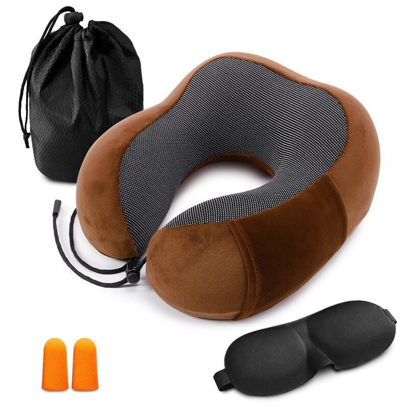 Juego de almohadas en forma de U para viaje con almacenamiento de tres piezas