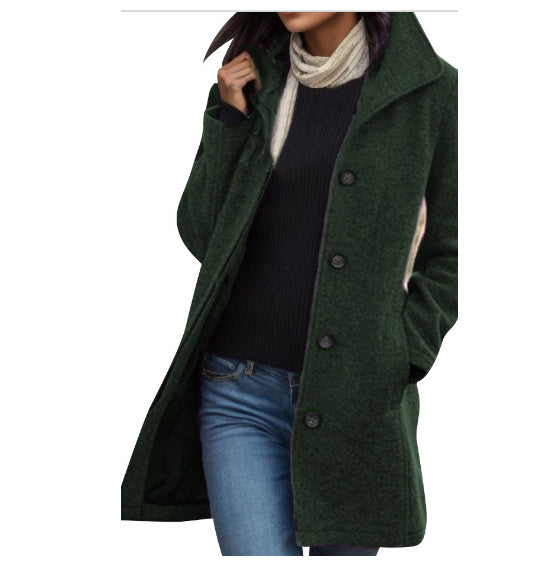 Elegant Women's Medium Length Woolen Overcoat