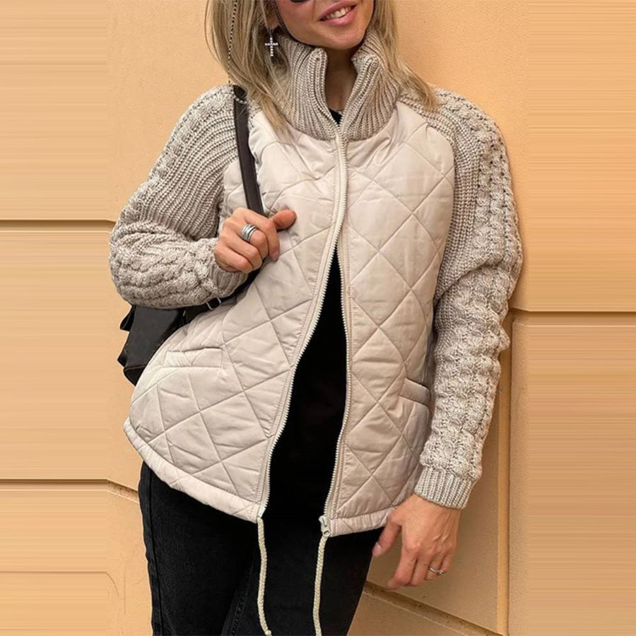 Chaqueta de algodón con cuello alzado para mujer con bolsillos de invierno
