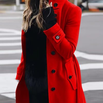 Women's Slim Fit Woolen Overcoat - Stylish Autumn Winter Jacket