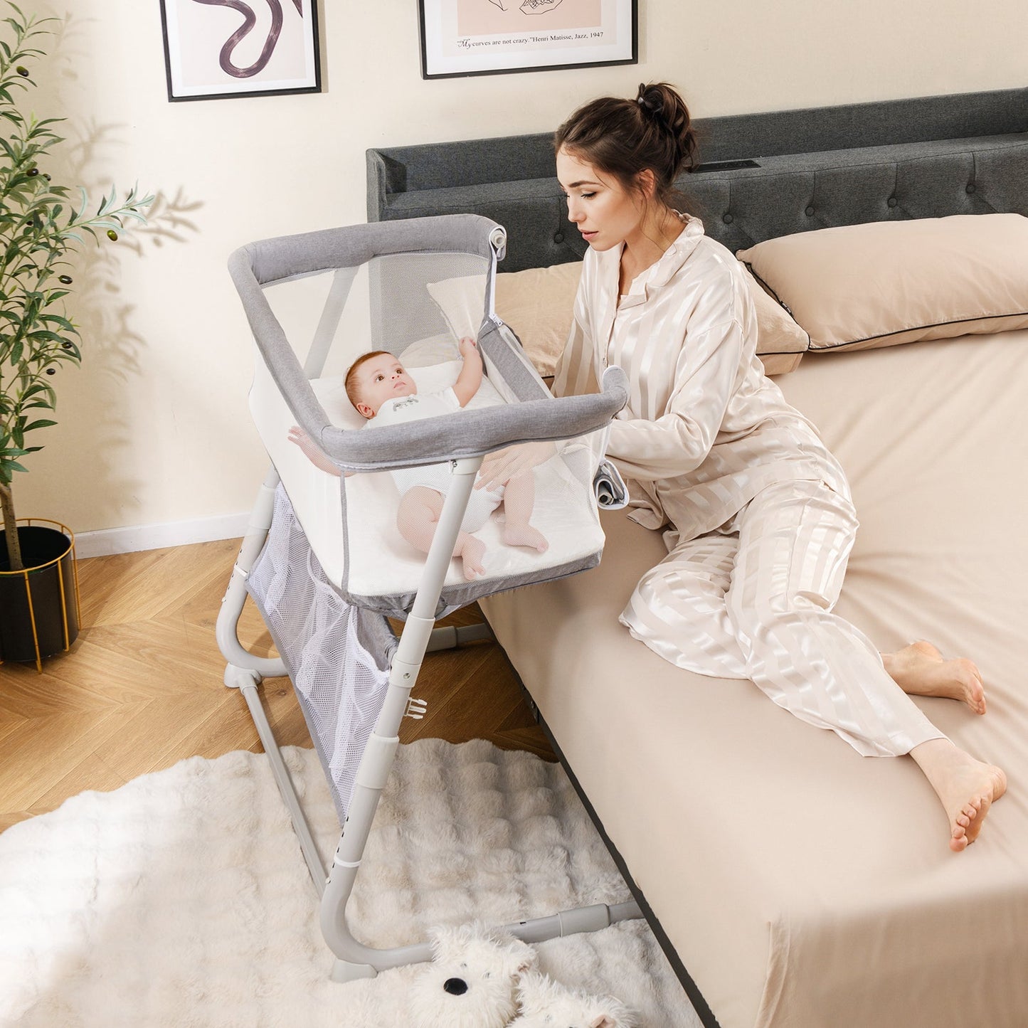 Cuna de Lado Ajustable para Bebés - Gris