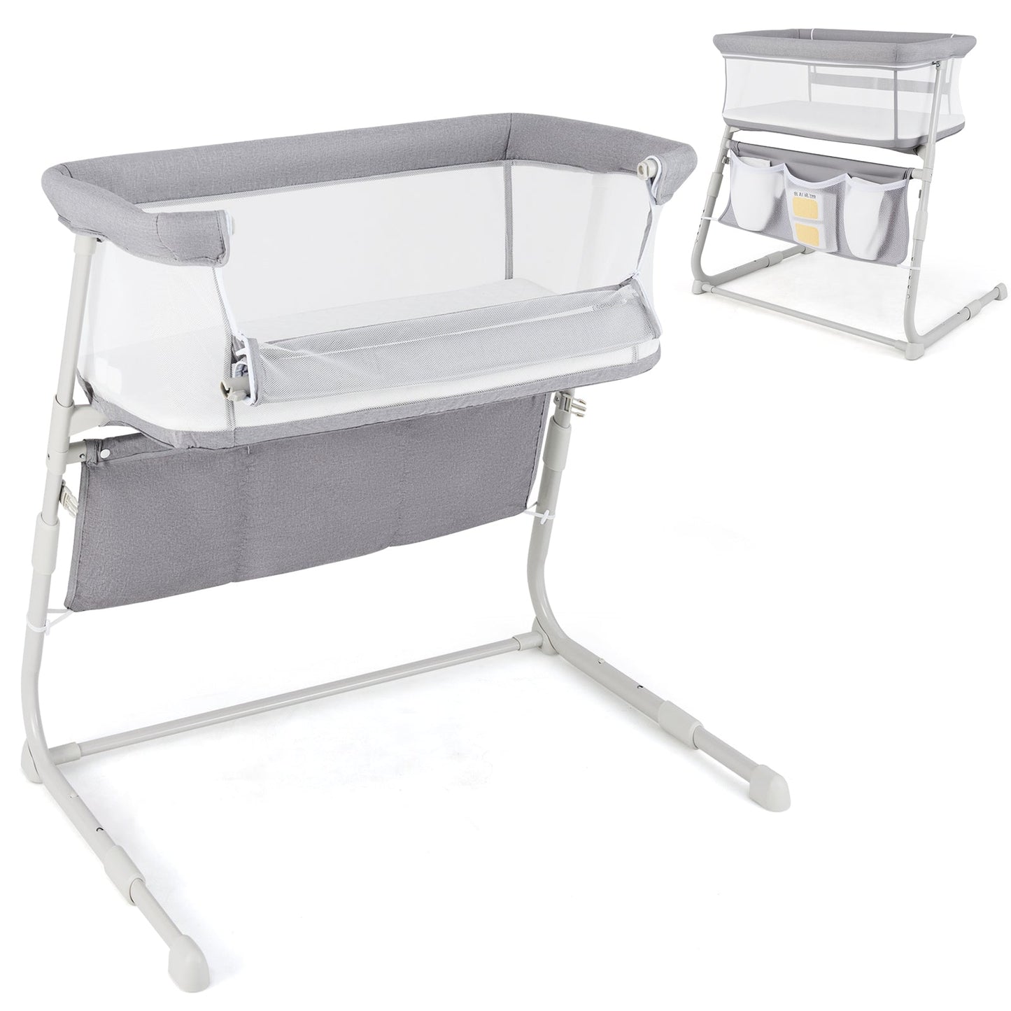 Cuna de Lado Ajustable para Bebés - Gris