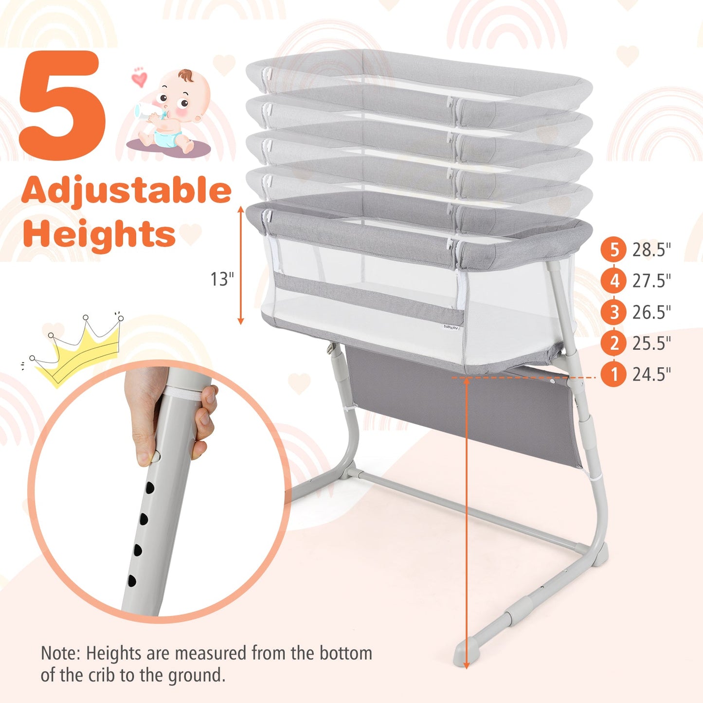 Cuna de Lado Ajustable para Bebés - Gris