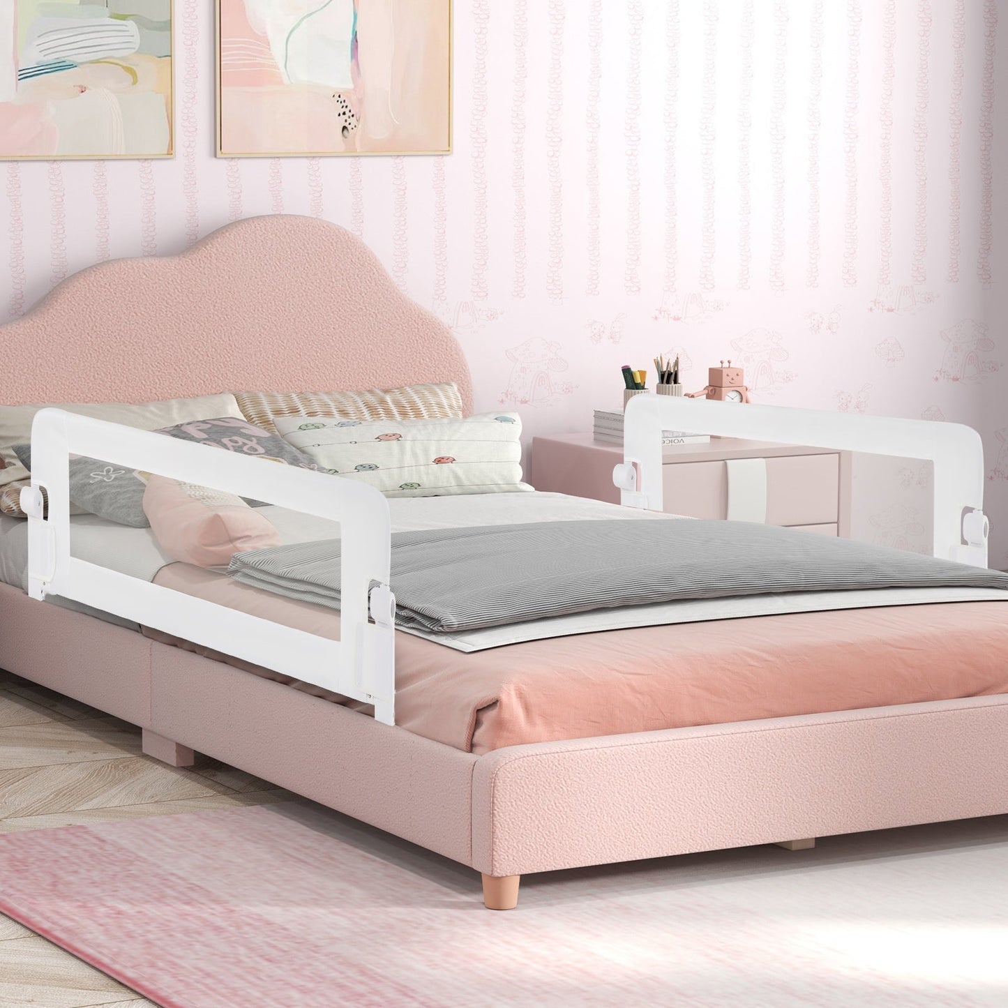 Barrière de lit pliable pour un sommeil sécurisé des tout-petits - Blanc