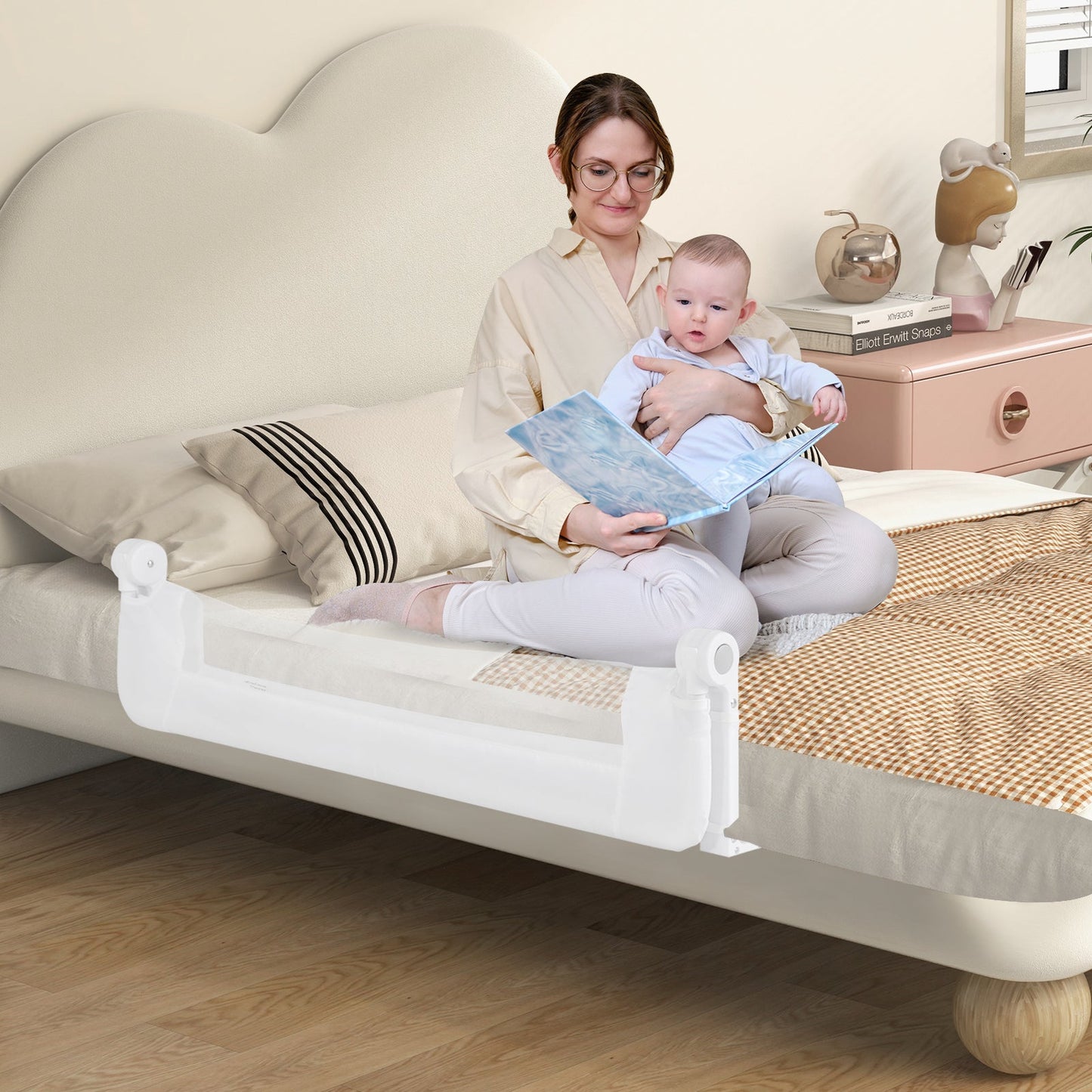 Barrière de lit pliable pour un sommeil sécurisé des tout-petits - Blanc