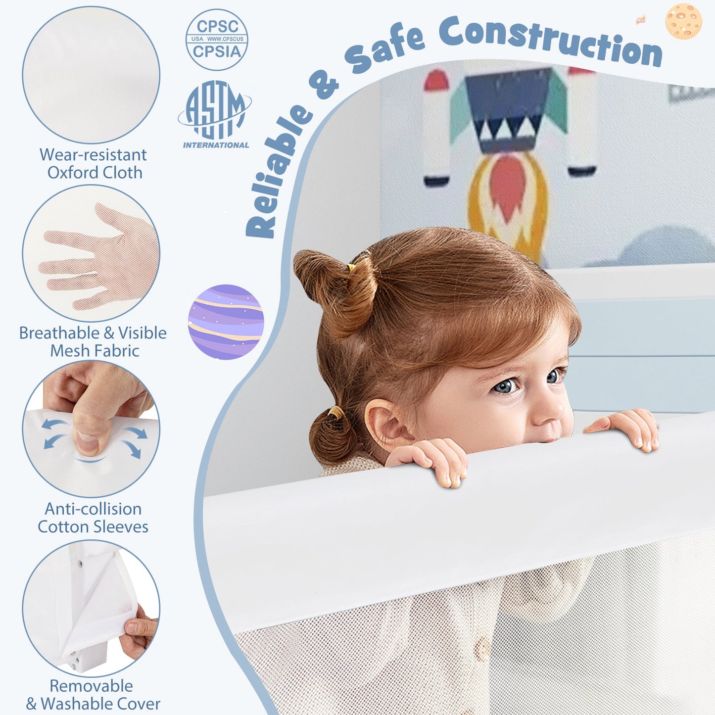 Barrière de lit pliable pour un sommeil sécurisé des tout-petits - Blanc