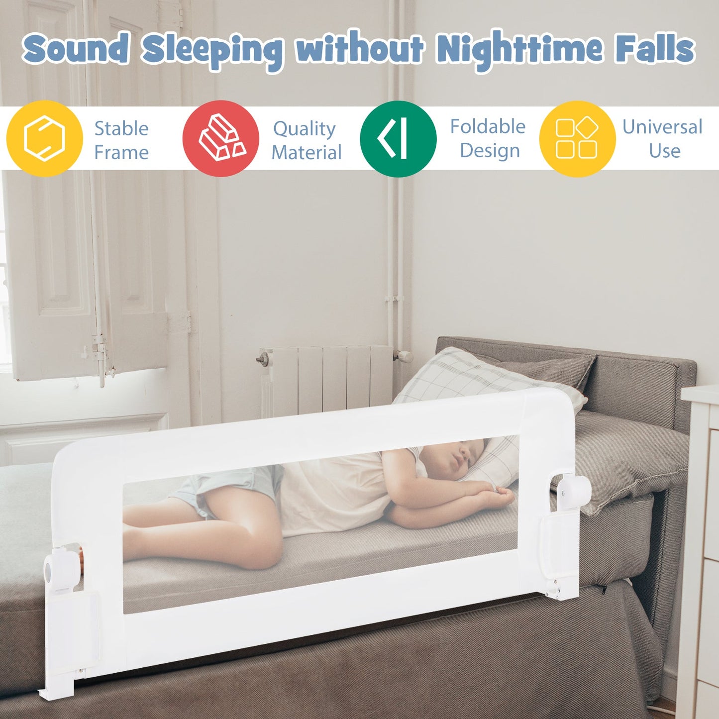 Barrière de lit pliable pour un sommeil sécurisé des tout-petits - Blanc