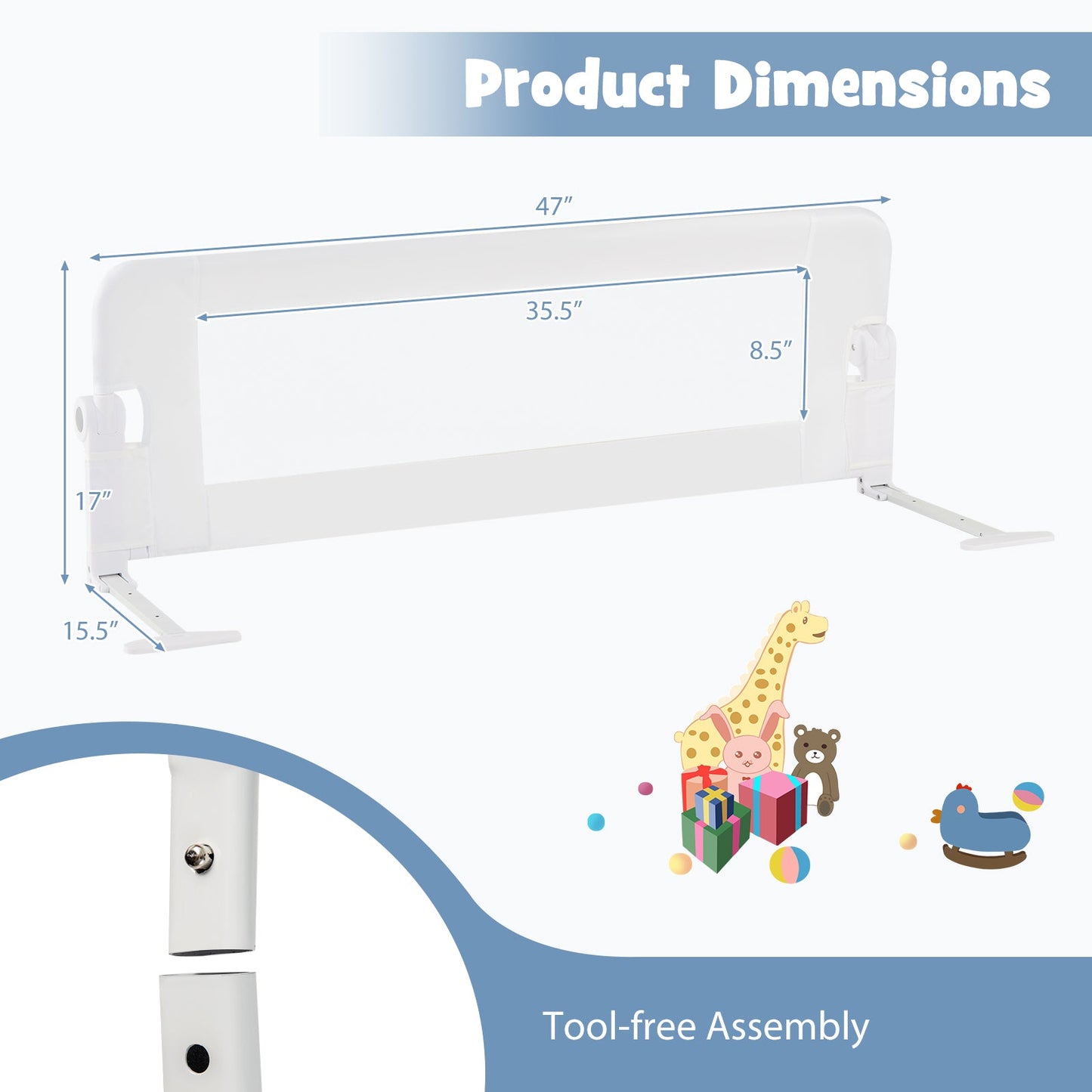 Barrière de lit pliable pour un sommeil sécurisé des tout-petits - Blanc
