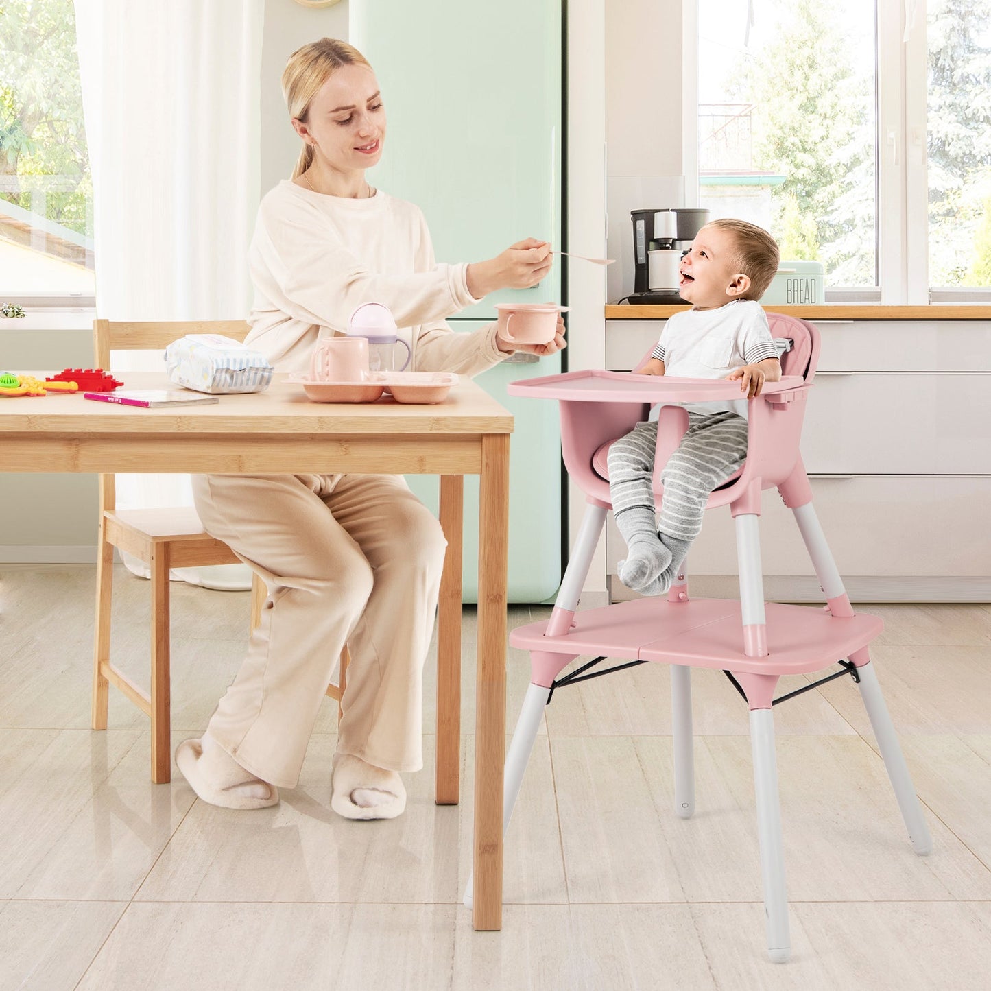 Juego de Mesa y Silla Convertible 4 en 1 para Bebés - Rosa
