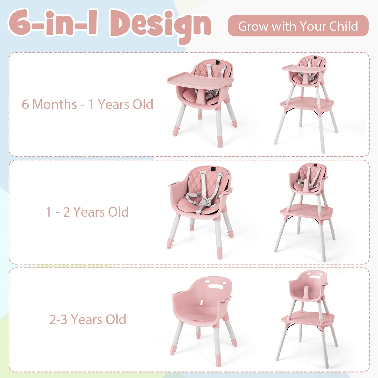 Juego de Mesa y Silla Convertible 4 en 1 para Bebés - Rosa