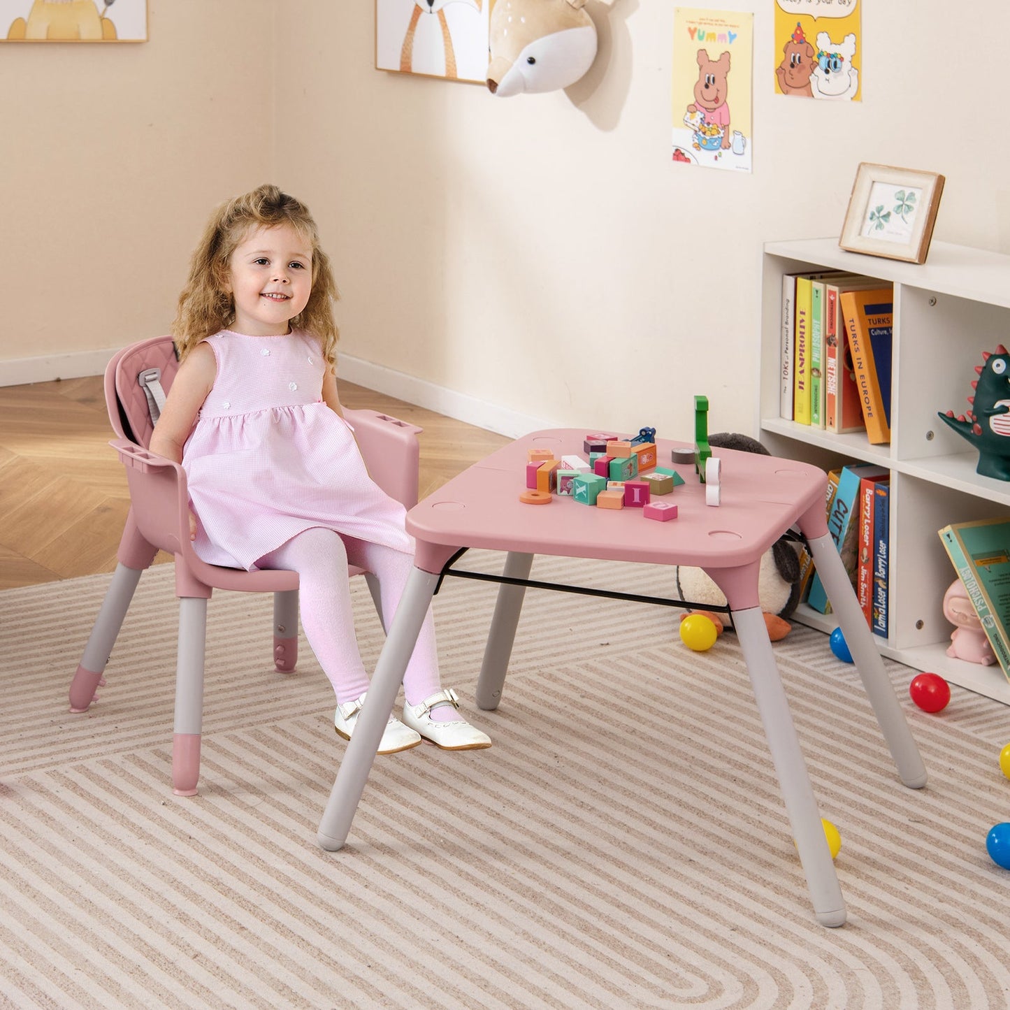 Juego de Mesa y Silla Convertible 4 en 1 para Bebés - Rosa