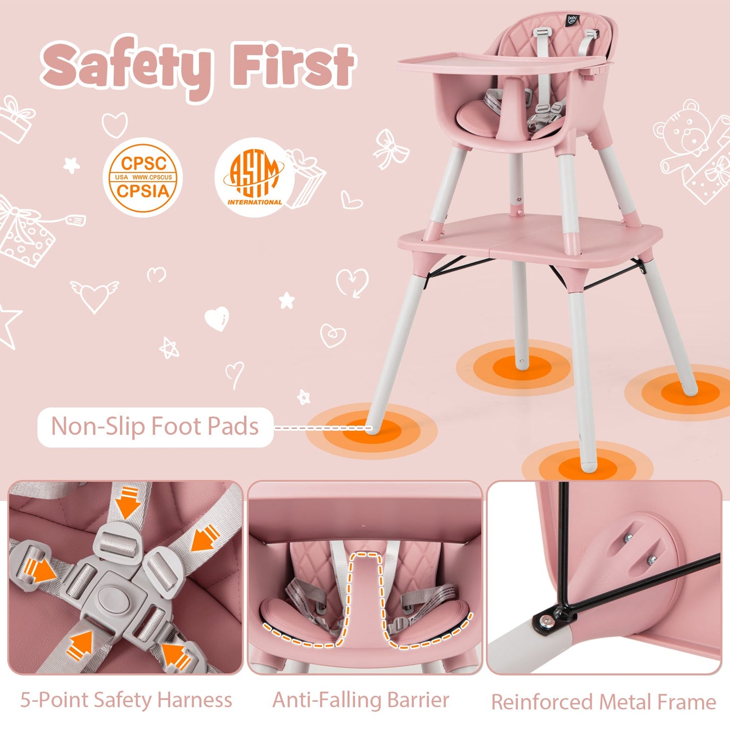 Juego de Mesa y Silla Convertible 4 en 1 para Bebés - Rosa