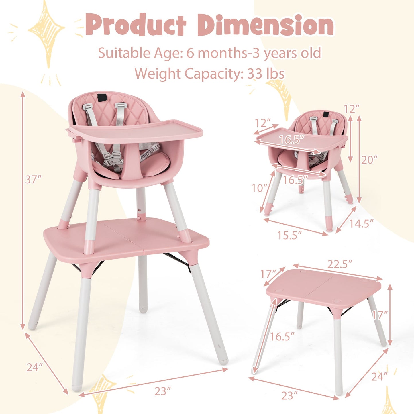 Juego de Mesa y Silla Convertible 4 en 1 para Bebés - Rosa