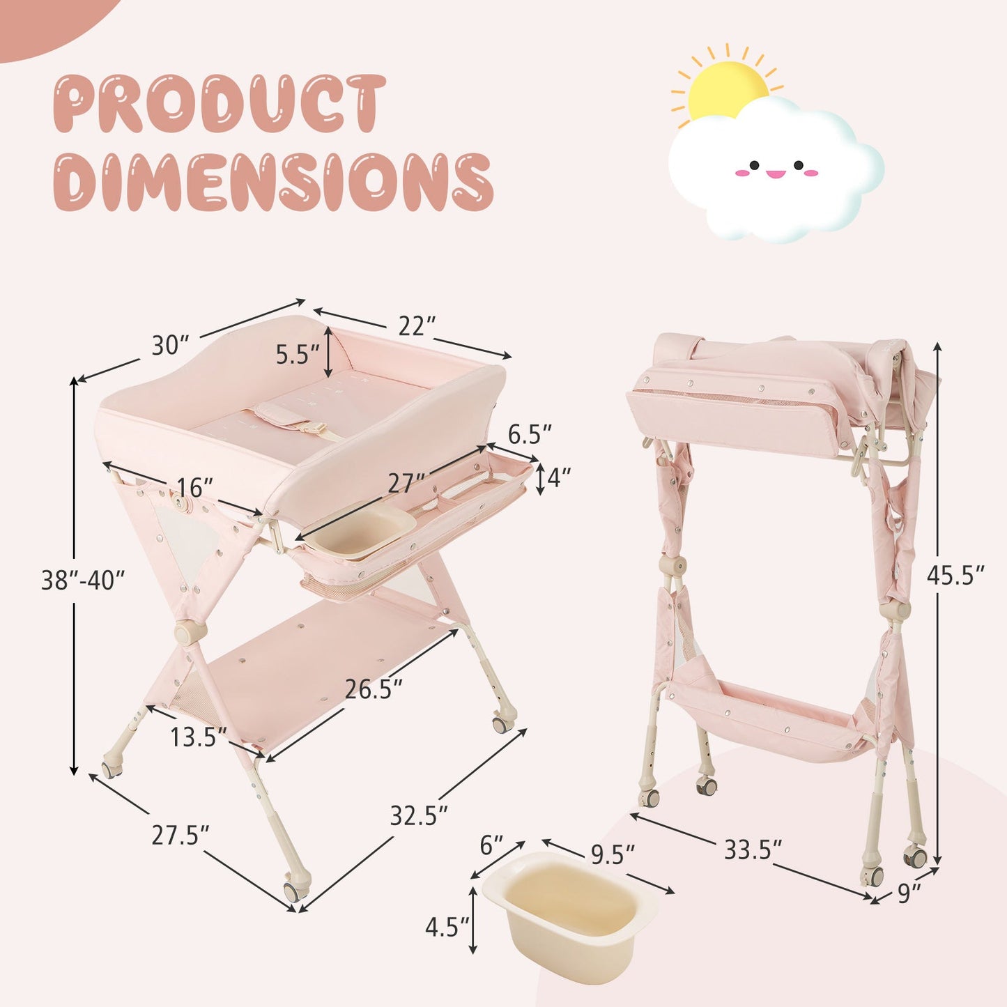 Gbruno Baby Diaper Changing Table with Water Basin - Pink