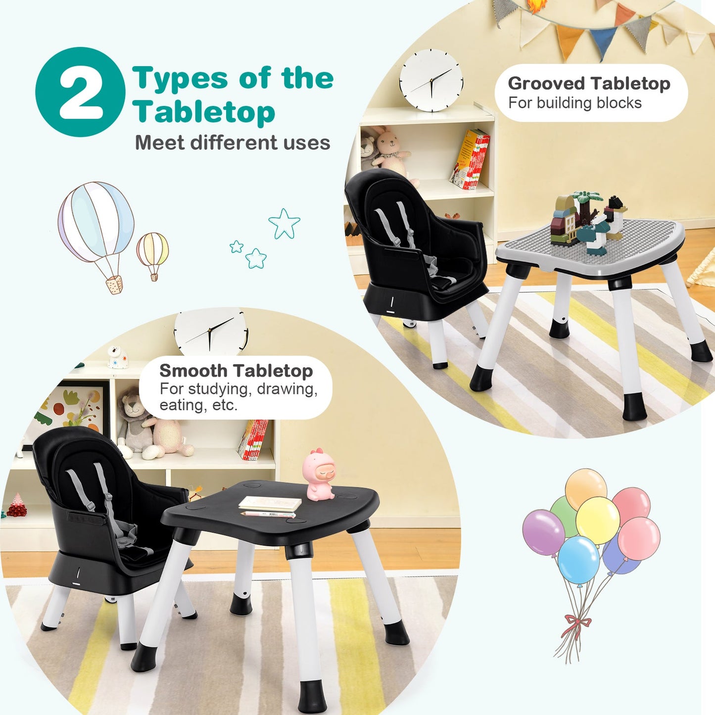 6-in-1 Convertible Baby High Chair - Black