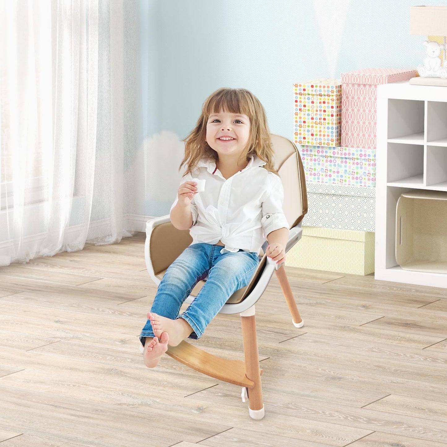 Gbruno Baby High Chair with Dishwasher Safe Tray - Beige