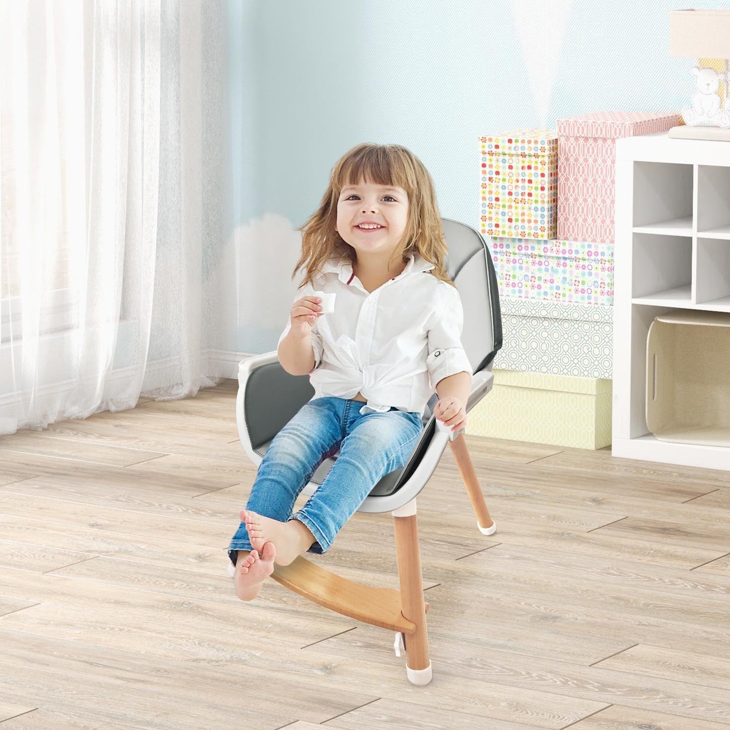 Chaise Haute pour Bébé Premium avec Plateau Lavable au Lave-Vaisselle - Gris