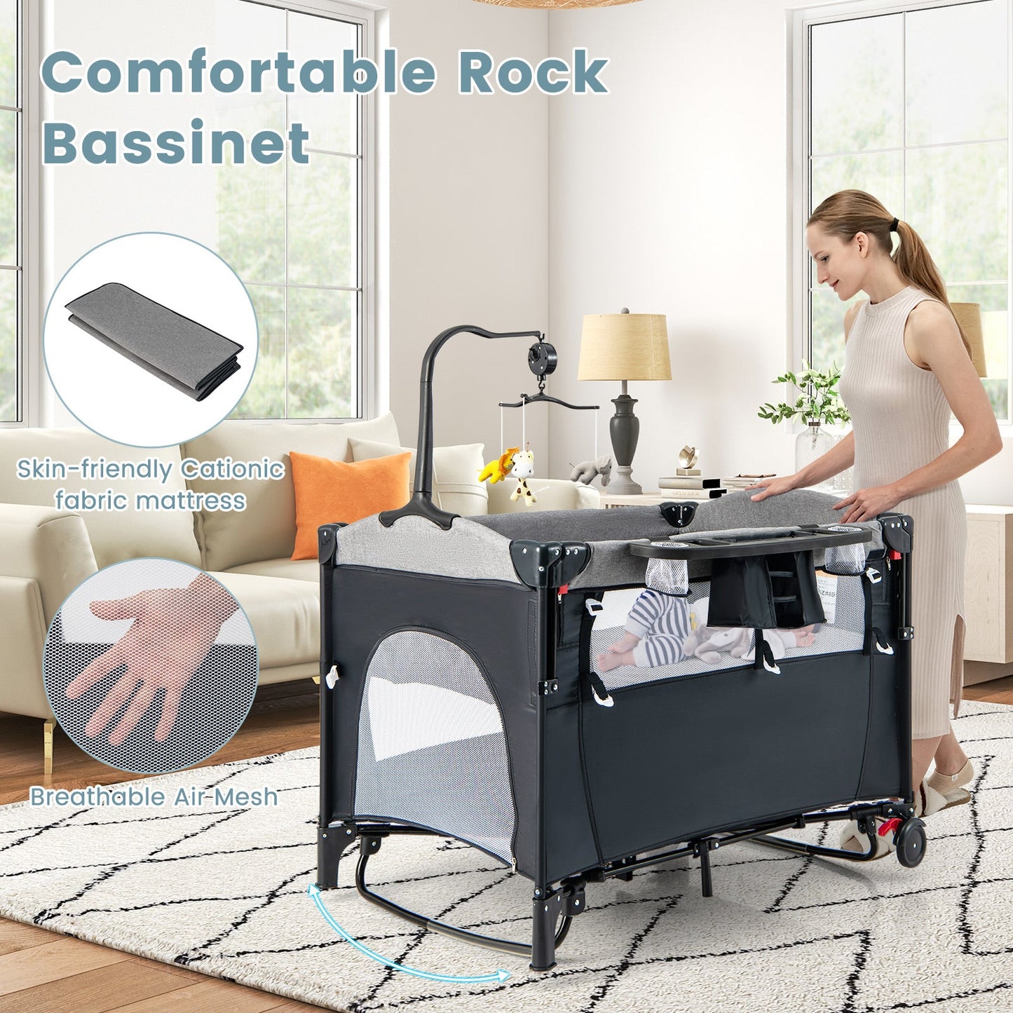 5-in-1 Baby Nursery Center Foldable Bedside Crib - Gray