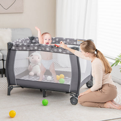 Gbruno Parque Infantil Portátil con Mesa de Cambio y Caja de Música - Gris