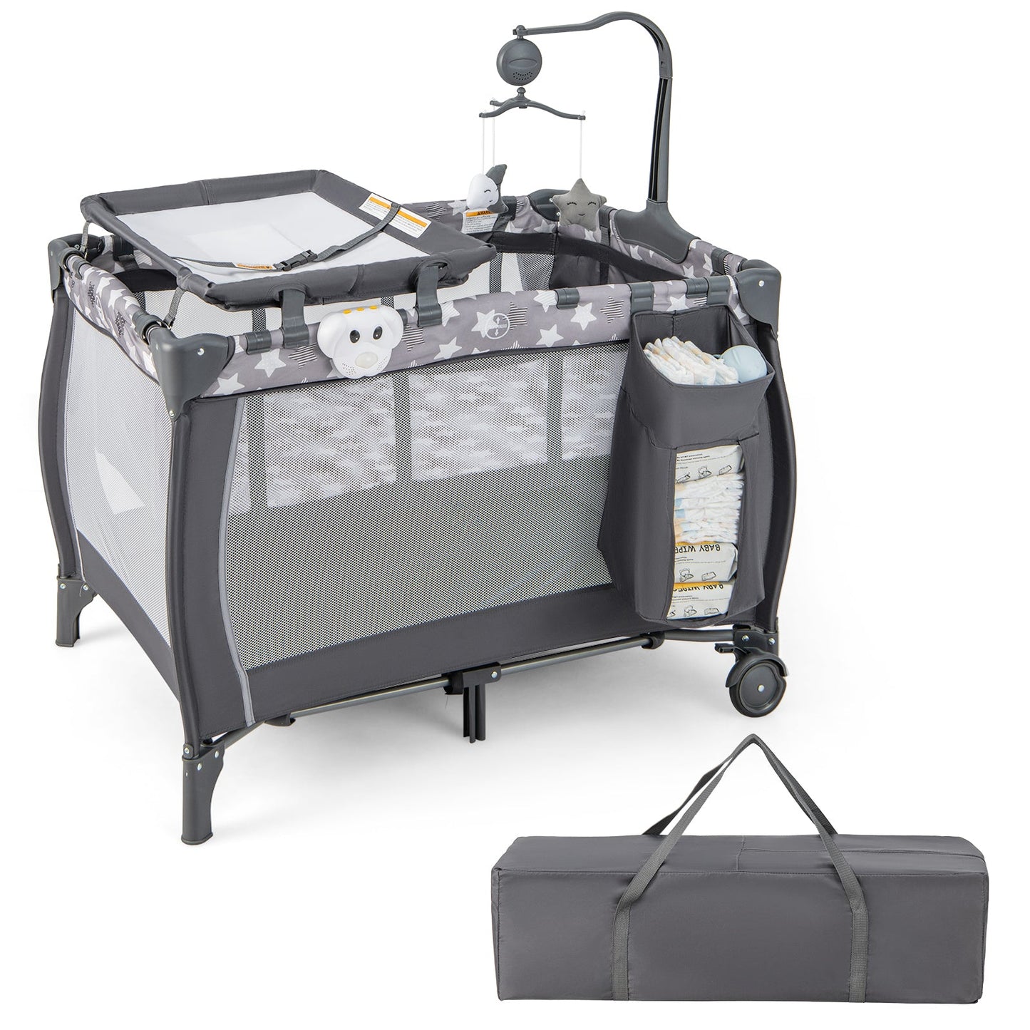 Gbruno Portable Baby Playard with Changing Table & Music Box - Gray