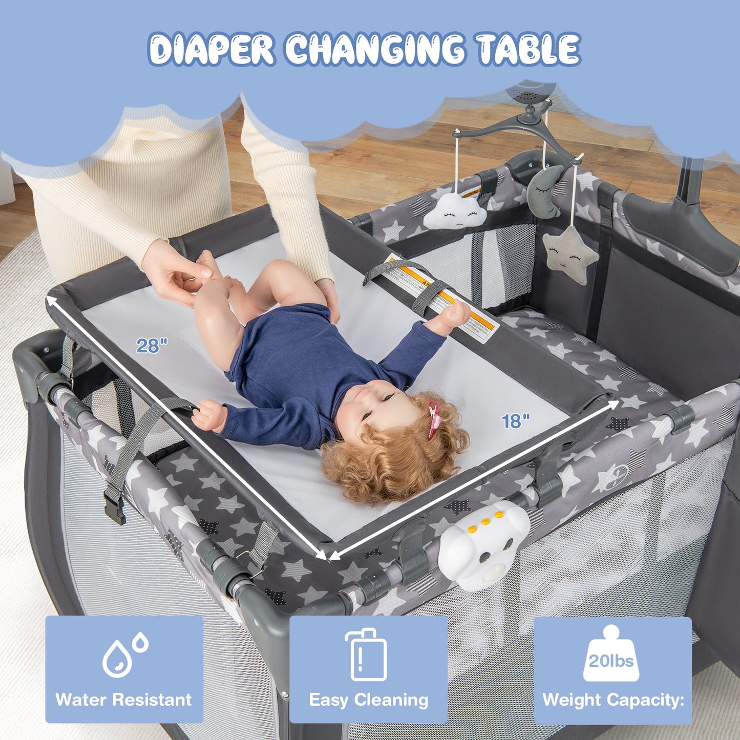 Gbruno Portable Baby Playard with Changing Table & Music Box - Gray