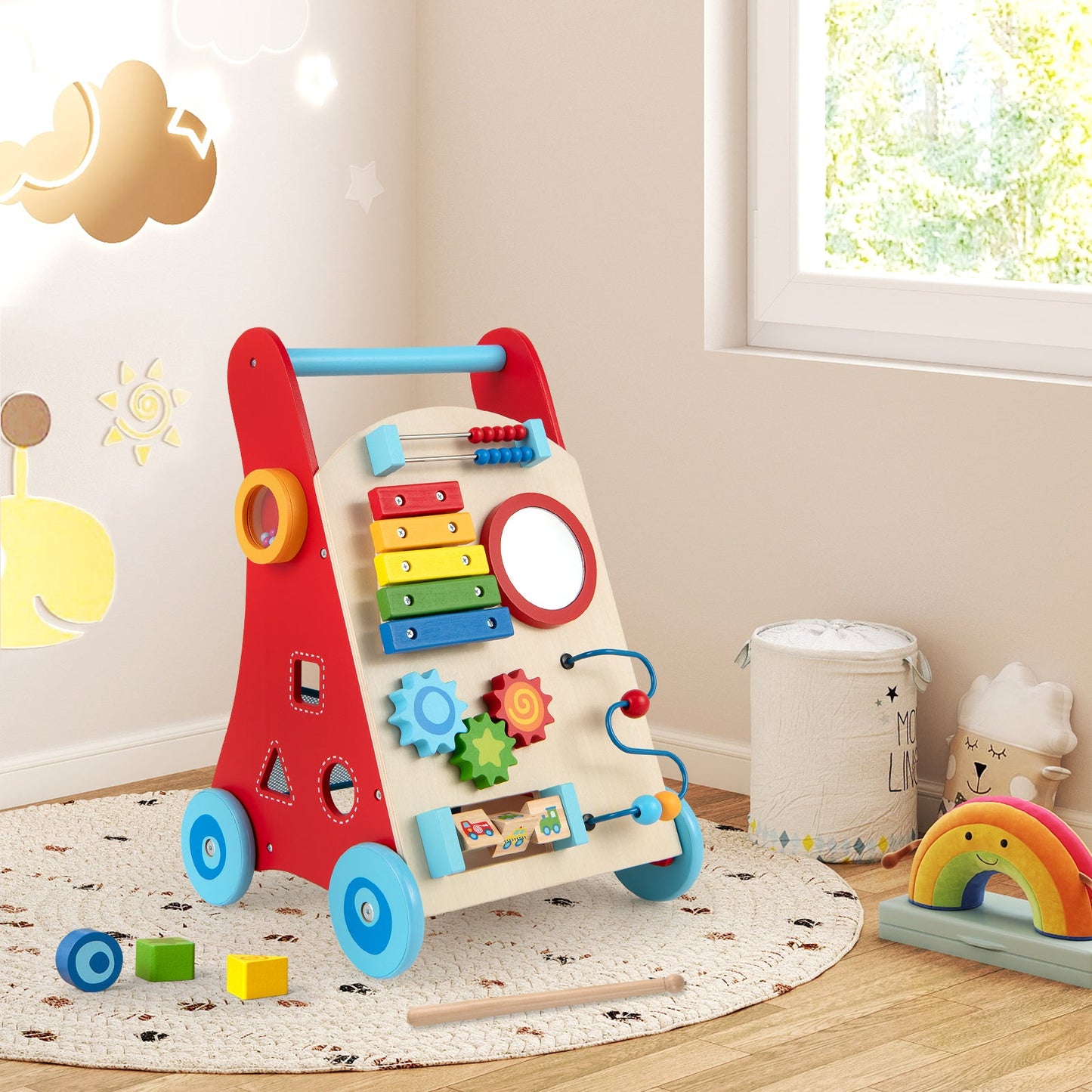 Andador Multicolor para Bebés con Mango y Ruedas para Niños de 3 años en adelante