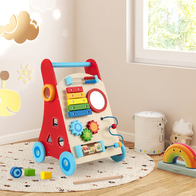 Pousseur de bébé multicolore avec poignée et roues pour tout-petits 3+