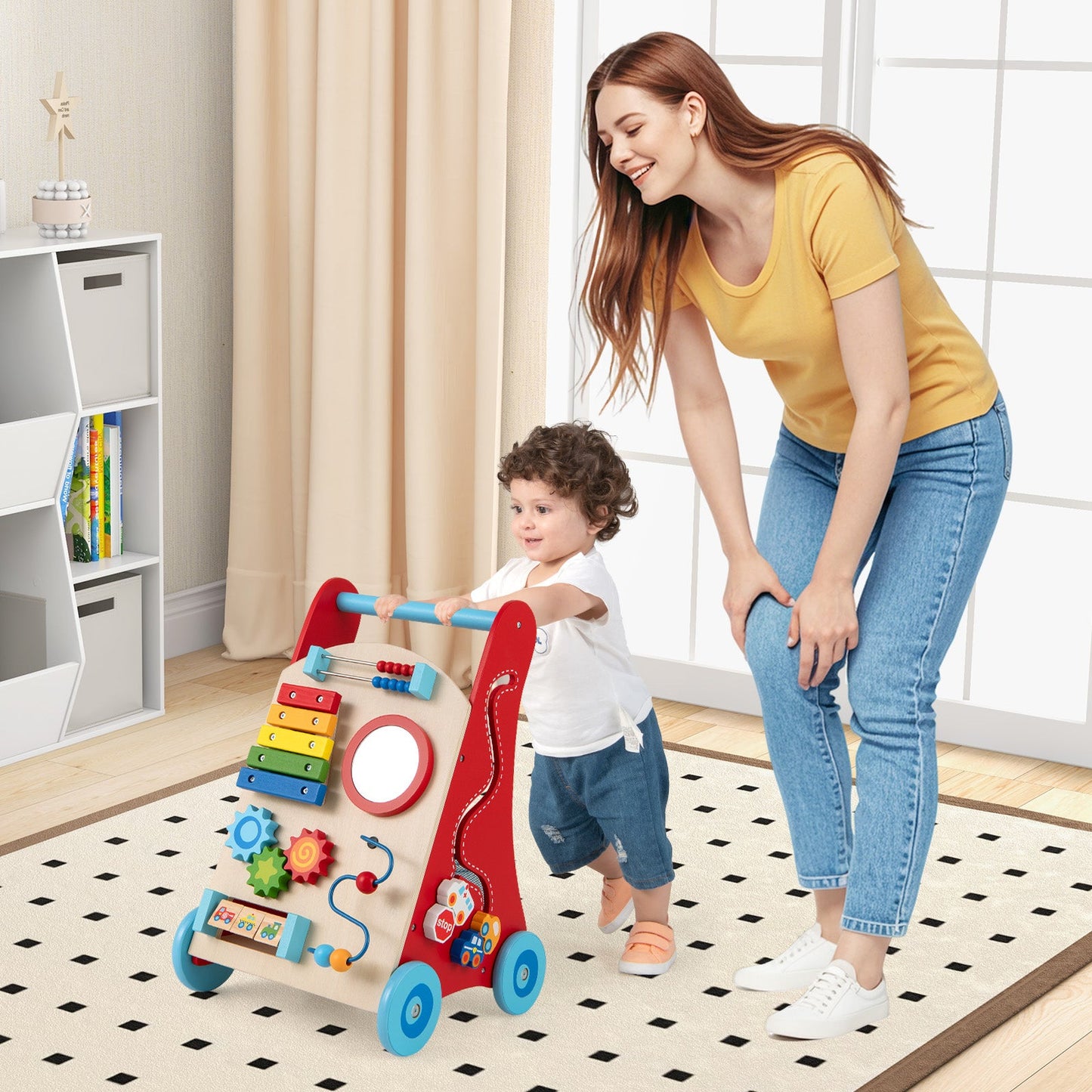 Andador Multicolor para Bebés con Mango y Ruedas para Niños de 3 años en adelante