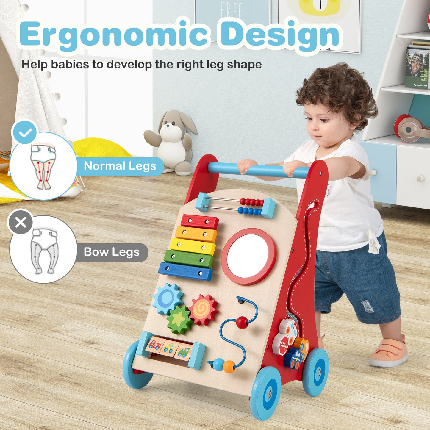 Andador Multicolor para Bebés con Mango y Ruedas para Niños de 3 años en adelante